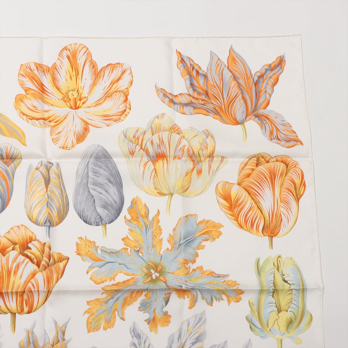 エルメス スカーフ シルク ホワイト カレ90 Tulipomanie チューリップマニア 2023 春夏コレクション