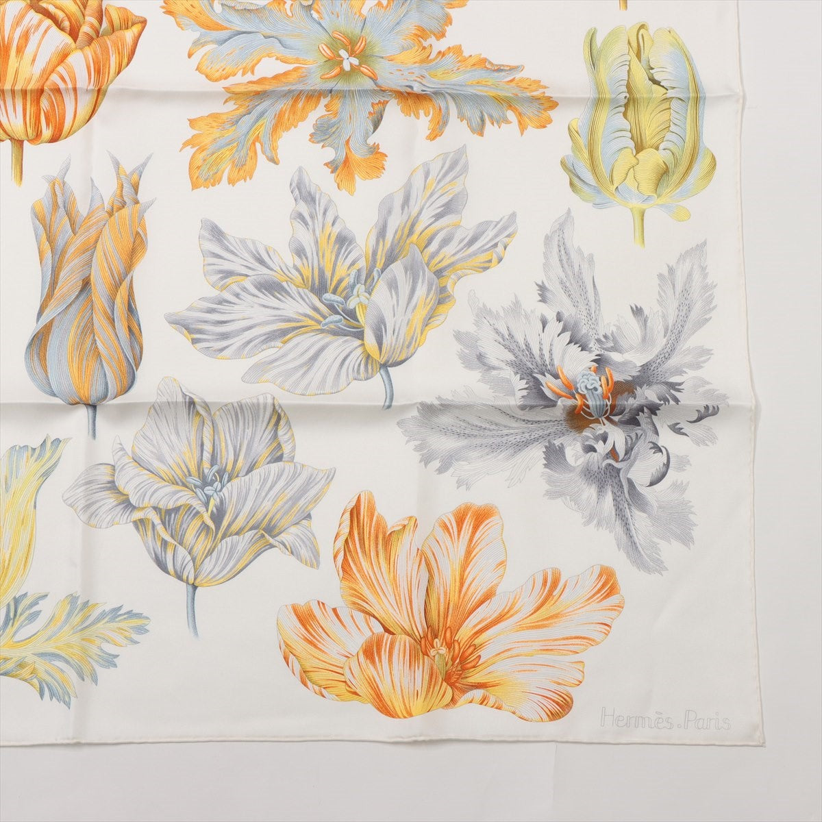 エルメス スカーフ シルク ホワイト カレ90 Tulipomanie チューリップマニア 2023 春夏コレクション