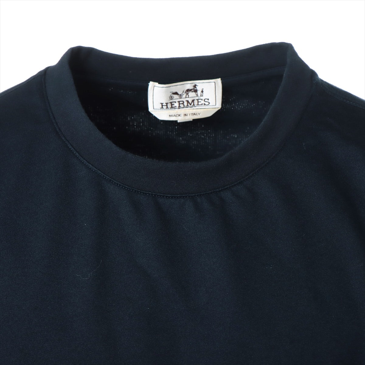 極美品 エルメス HERMES Tシャツ カットソー ロングスリーブ スクエアネック Hロゴ刺繍 コットン トップス レディース 38(M相当) ネイビー
