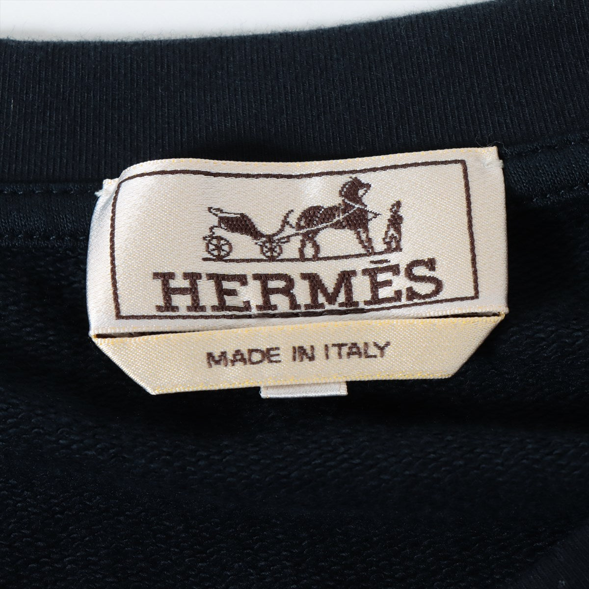 美品 エルメス HERMES Tシャツ カットソー 半袖 ショートスリーブ 鹿の子 Hロゴ刺繍 コットン トップス メンズ L ブラック