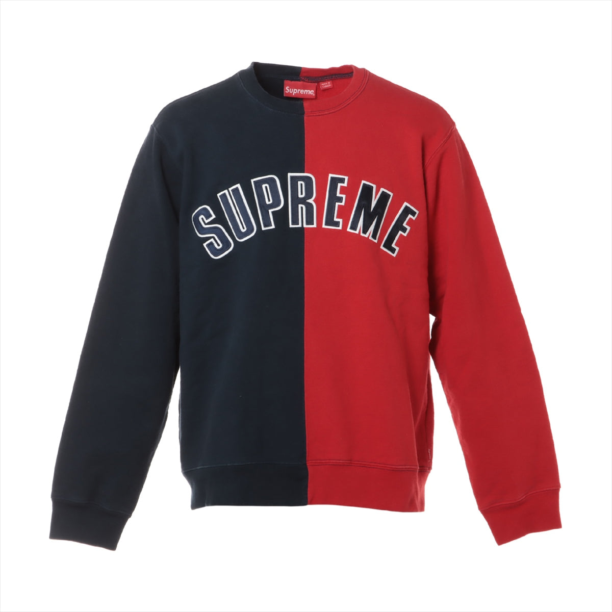 M 紺 赤 supreme split crewneck sweatshirt