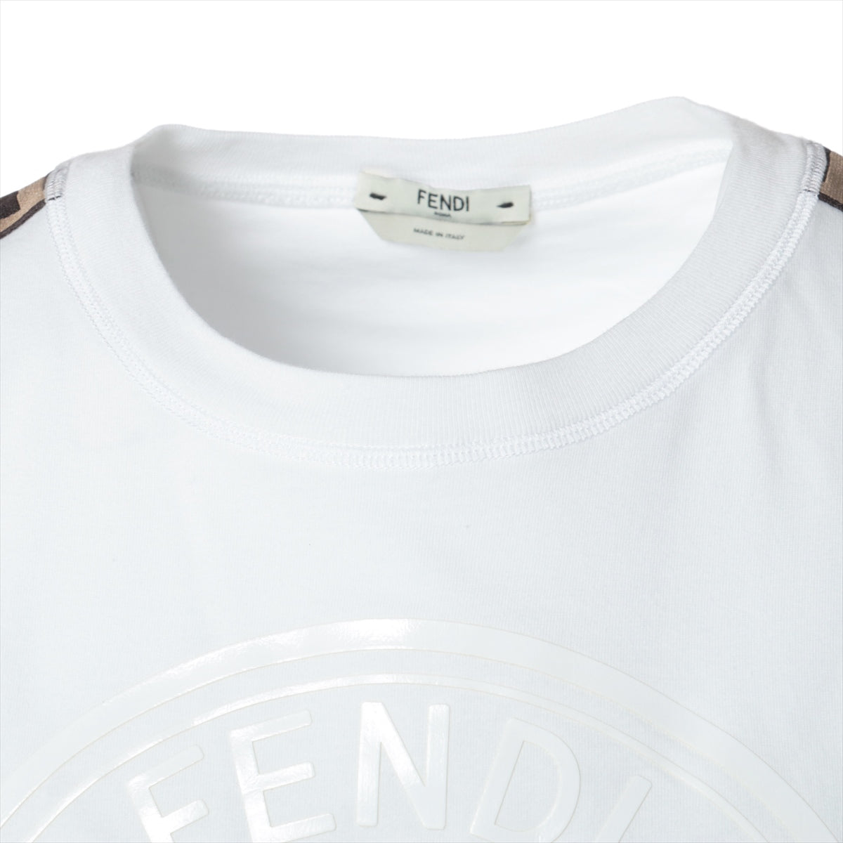 フェンディ ズッカ 20年 コットン Tシャツ 40 メンズ ホワイト   FAF073サークルロゴ