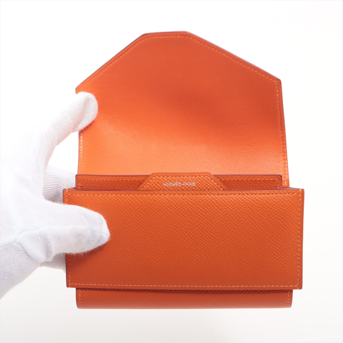 エルメス パッサンコンパクト ヴォーエプソン 財布 オレンジ シルバー金具 X:2016年
