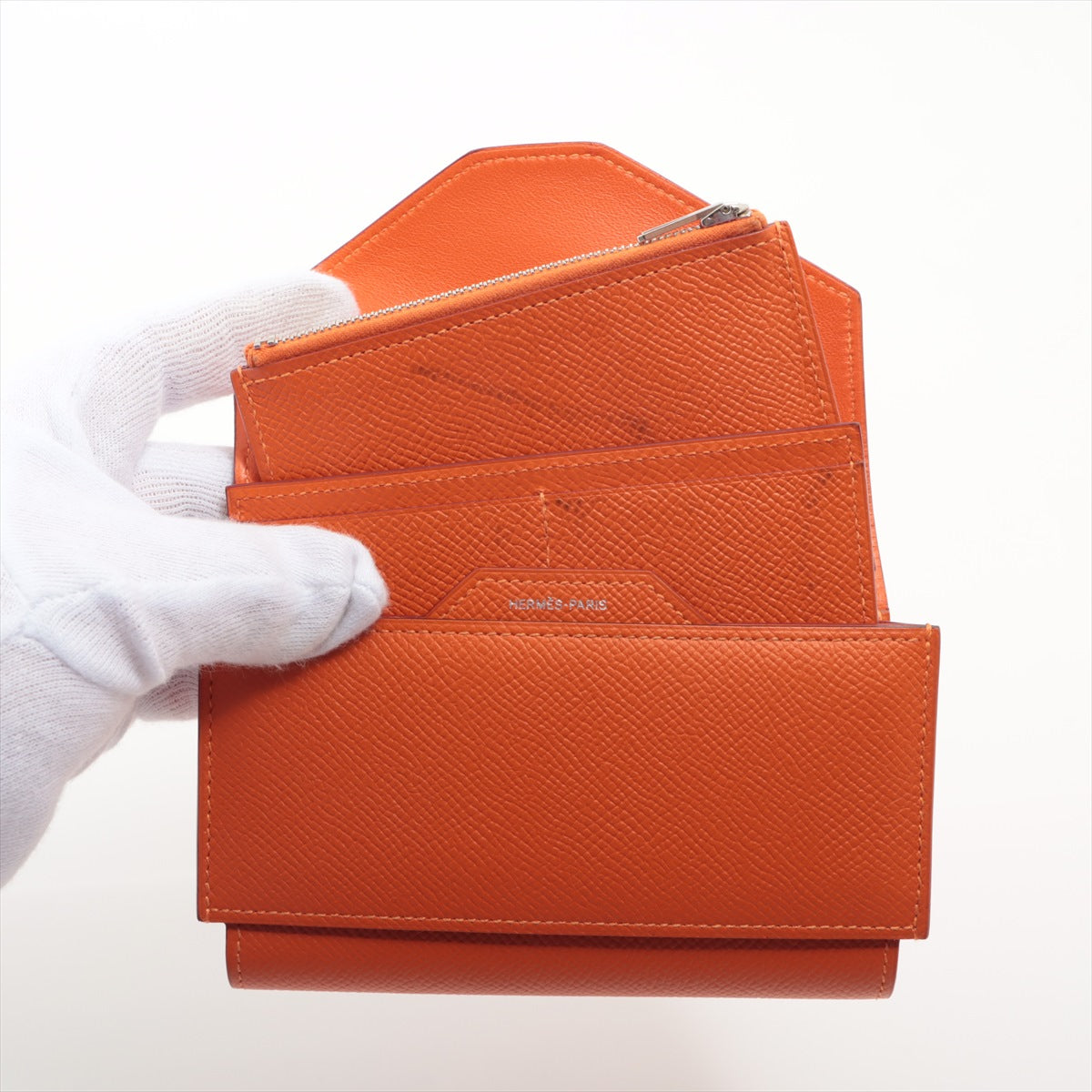 エルメス パッサンコンパクト ヴォーエプソン 財布 オレンジ シルバー金具 X:2016年