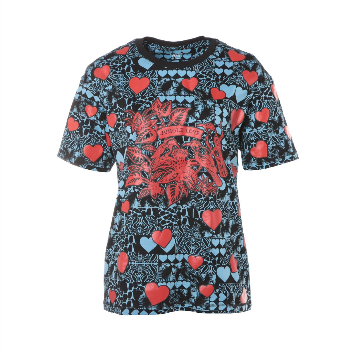 エルメス コットン Tシャツ 34 レディース レッド×ブルー  JUNGLE LOVE