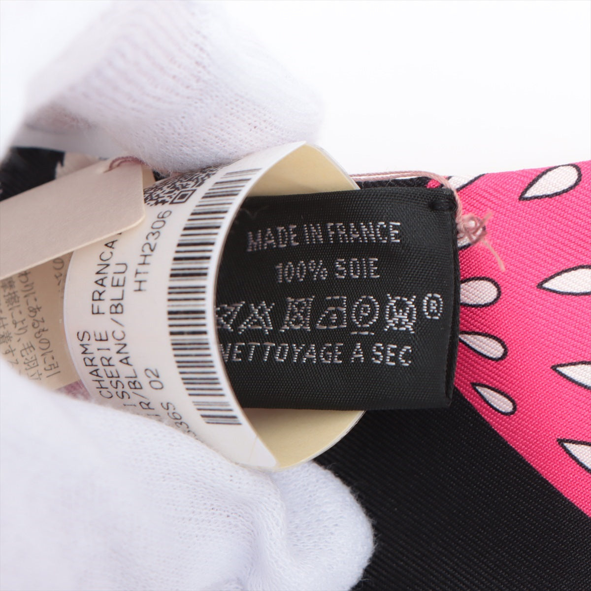 エルメス ツイリー La Patisserie Francaise パティスリーフランセーズ スカーフ シルク ブラック タグ付き メタルチャーム スイーツ