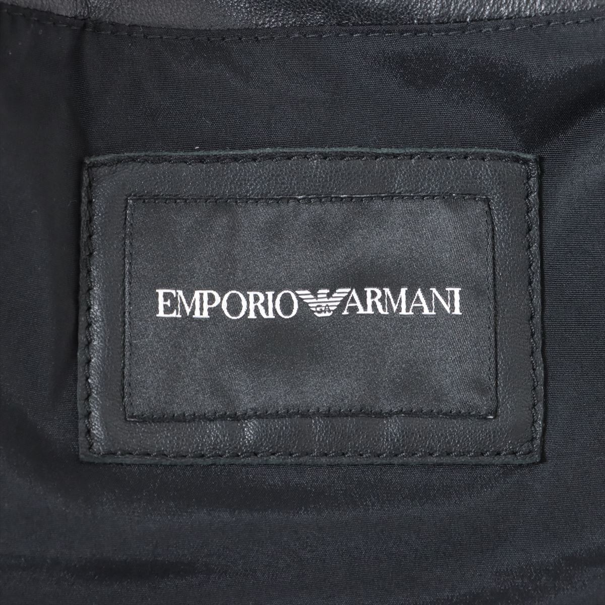 エンポリオアルマーニ ラム レザージャケット 50 メンズ ブラック  ロゴストライプ
