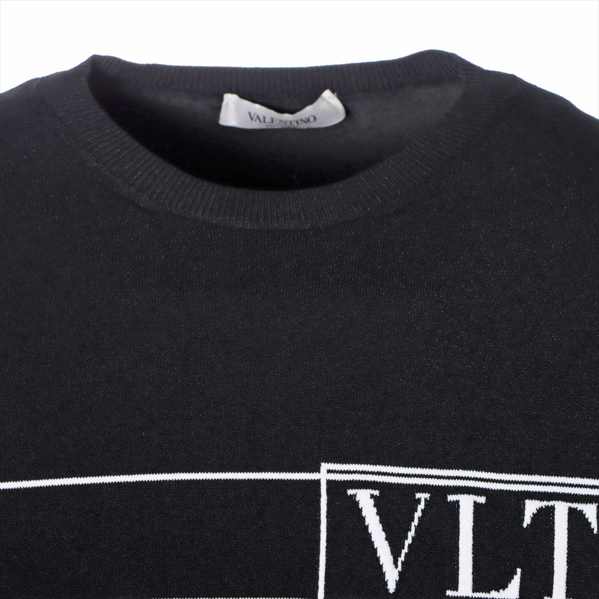 ヴァレンティノ ポリエステル×レーヨン ニット S メンズ ブラック  ロゴ刺繍クルーネック VV3KC12Y75V