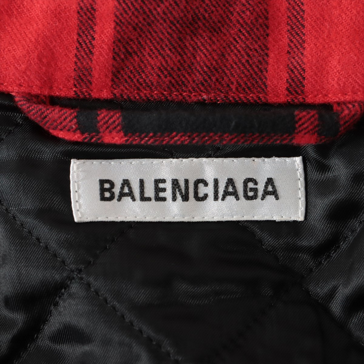 バレンシアガ 19年 コットン 中綿ジャケット 34 メンズ レッド×ブラック  スウィングカナディアンチェックシャツ 583874