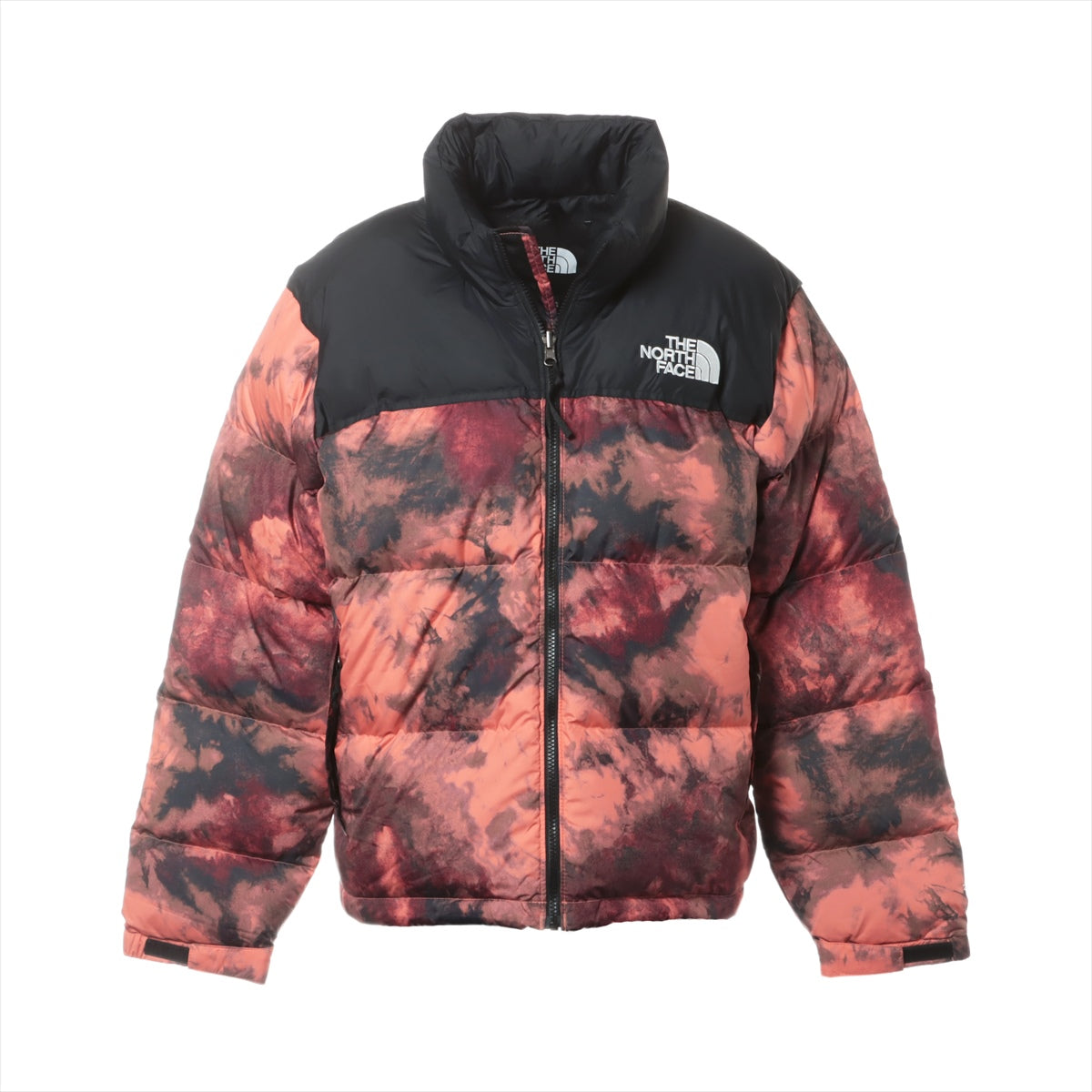 ノースフェイス ナイロン ダウンジャケット XL レディース レッド×ブラック  NF0A5IXK W PRINT NUPTSE JACKET フード収納