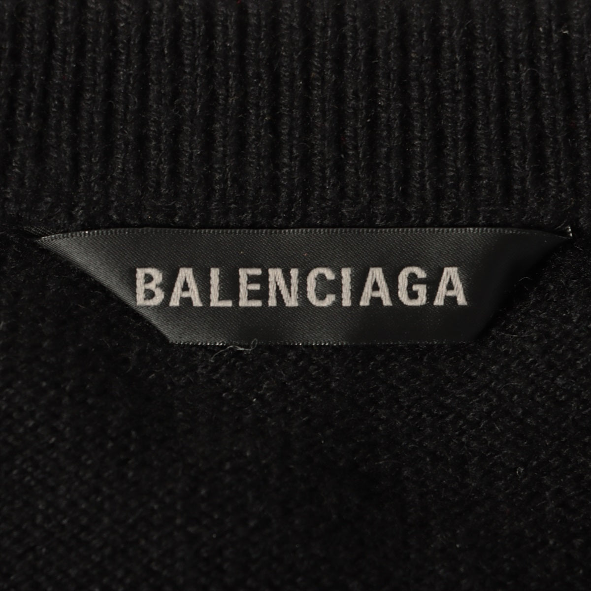 バレンシアガ 22年 カシミヤ×ポリエステル ニット L メンズ ブラック  682004 バックロゴ刺繍