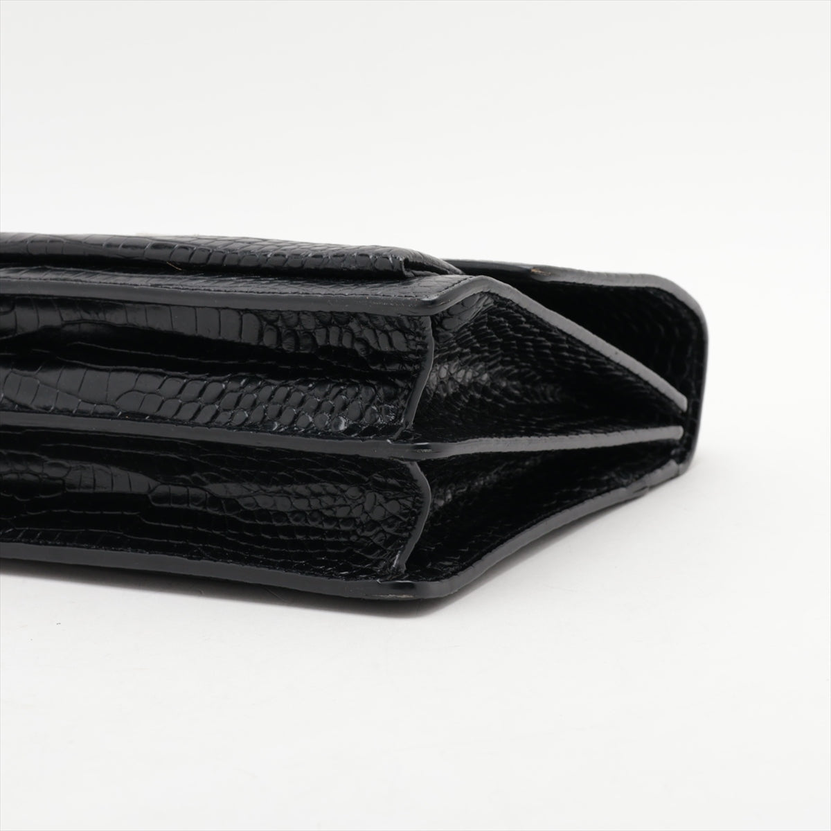 サンローランパリ ミディアム サンセット クロコ型押し チェーンショルダーバッグ ブラック 498779 表面滑り