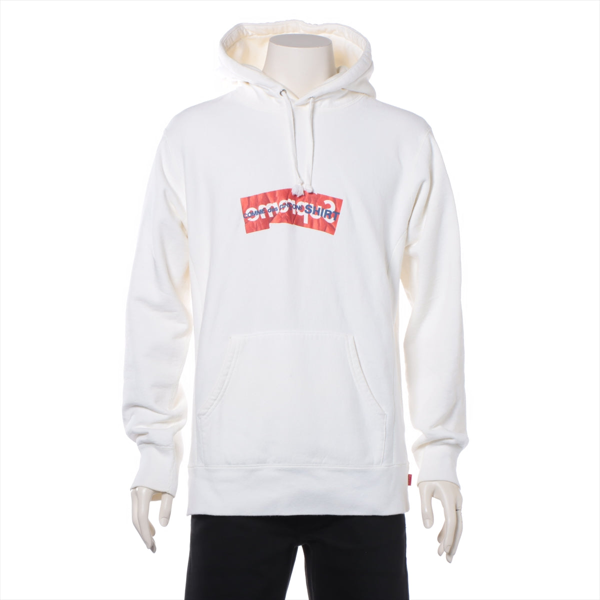 シュプリーム×コムデギャルソンシャツ コットン パーカー L メンズ ホワイト  Box Logo Hooded Sweatshirt 首元内側変色