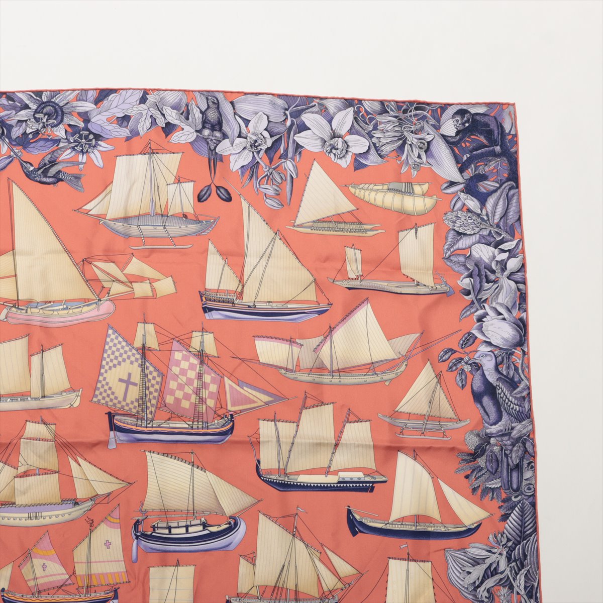 エルメス カレ90 Tous Les Bateaux du Monde 世界の帆船 スカーフ シルク ピンク