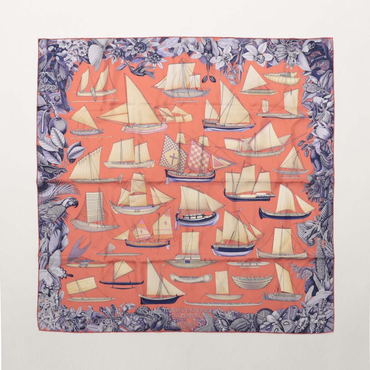 エルメス カレ90 Tous Les Bateaux du Monde 世界の帆船 スカーフ シルク ピンク