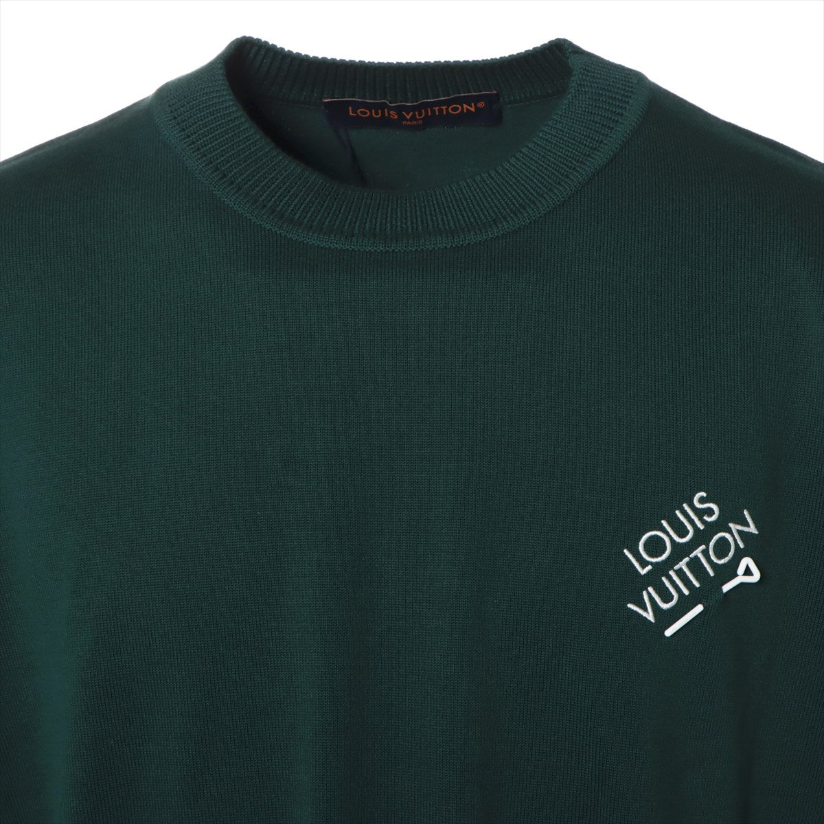 ルイヴィトン 23SS コットン Tシャツ L メンズ グリーン  RM231MQ ロゴ刺繍 タグ付 ニット素材