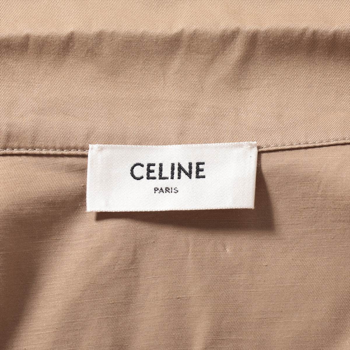 セリーヌ コットン×リネン シャツ 38 メンズ カーキ  ベルクロディテールショートスリーブオープンカラーシャツ 2C881219I