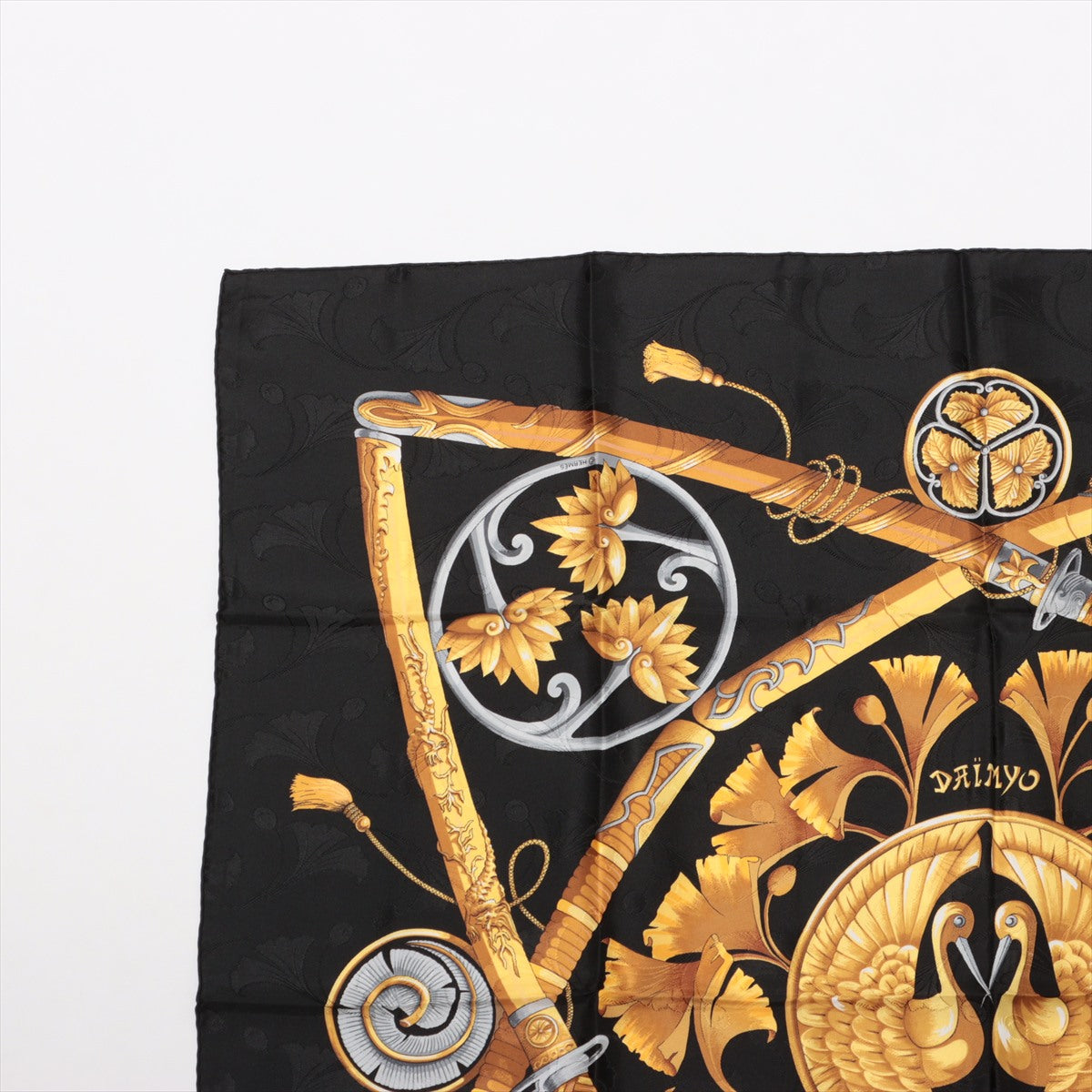 エルメス カレ90 DAIMYO PRINCES DU SOLEIL LEVANT 大名 日出る国の皇子 スカーフ シルク ブラック