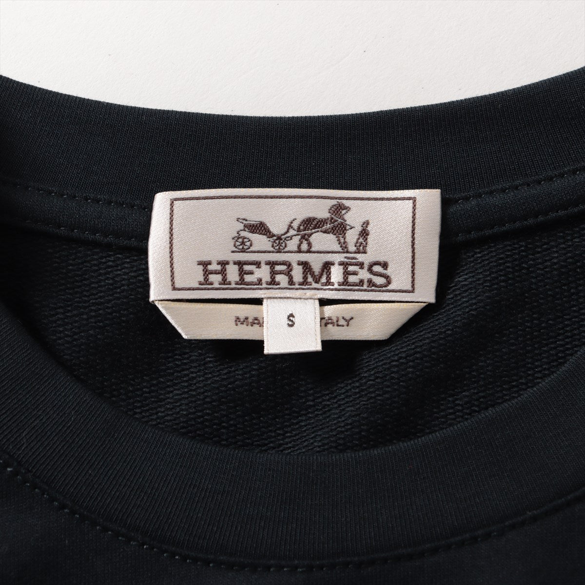 エルメス 23AW コットン Tシャツ S メンズ ネイビー  32-5718 ワッペンに一ヵ所、糸浮き有