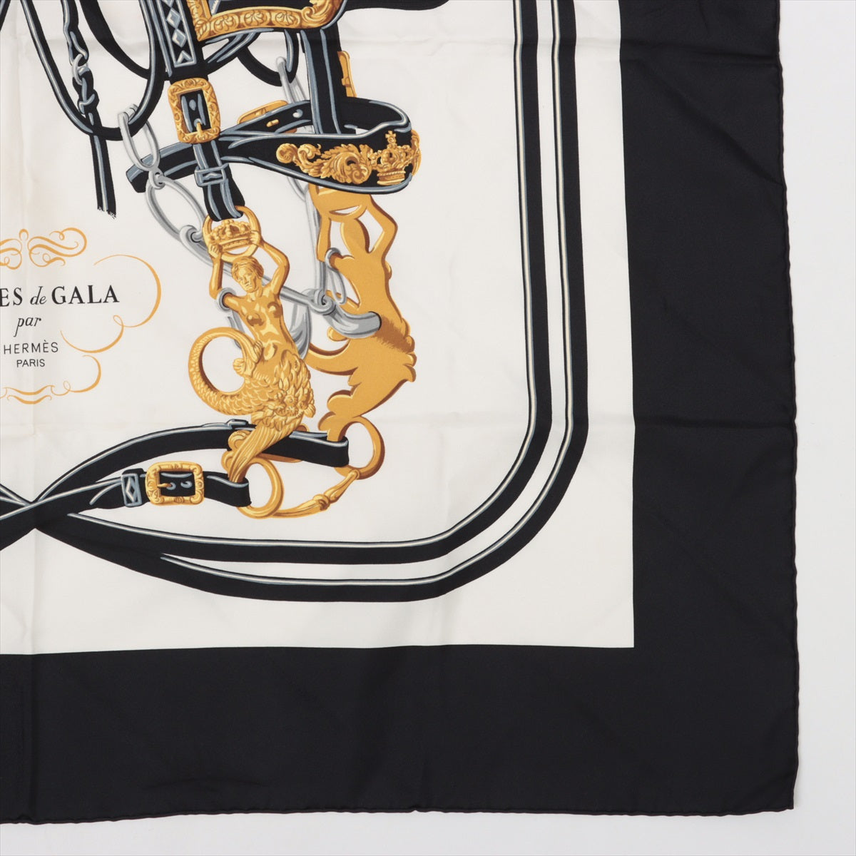 エルメス カレ90 BRIDES de GARA ブリッドドゥガラ スカーフ シルク ブラック