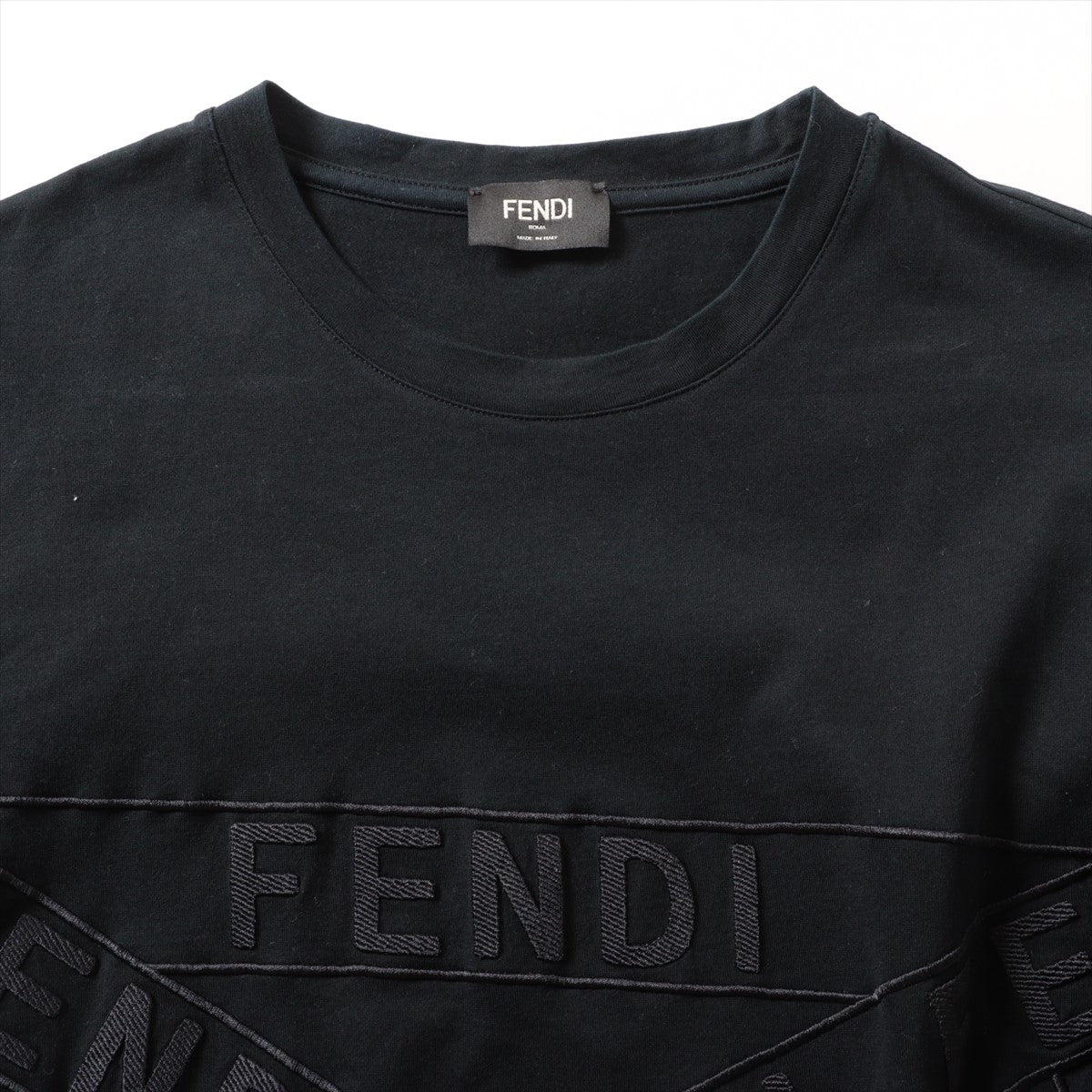 フェンディ 19年 コットン Tシャツ S メンズ ブラック  FAF532 ホログラムシールキズ有