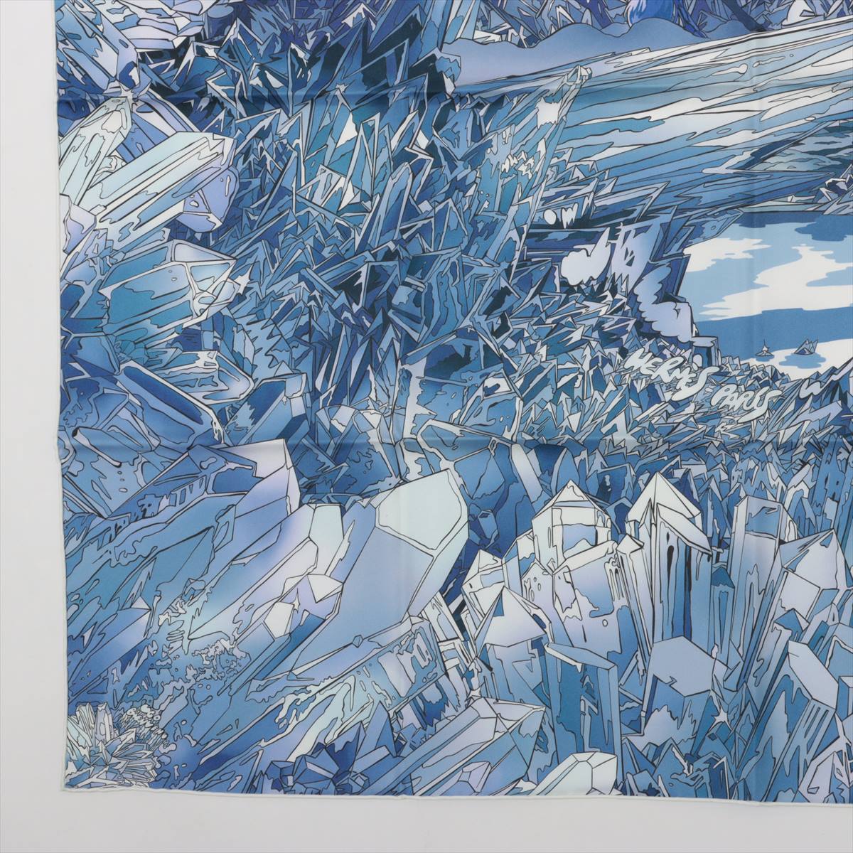 エルメス カレ90 La Vallee de Cristal 水晶の谷の風景 スカーフ シルク ブルー