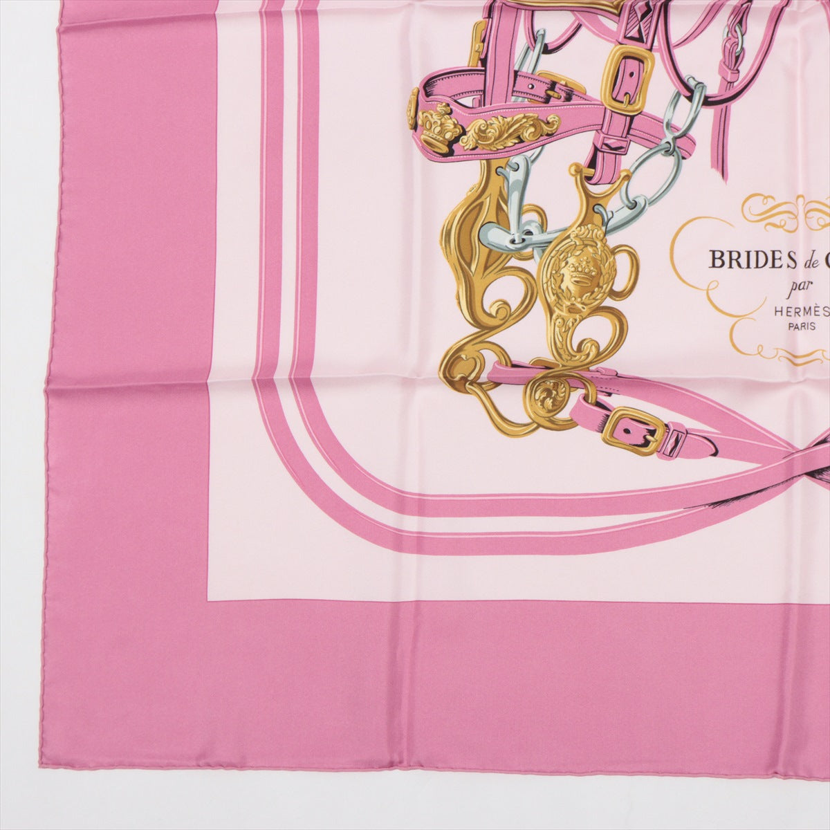 エルメス カレ90 BRIDES de GALA 式典用馬勒 スカーフ シルク ピンク