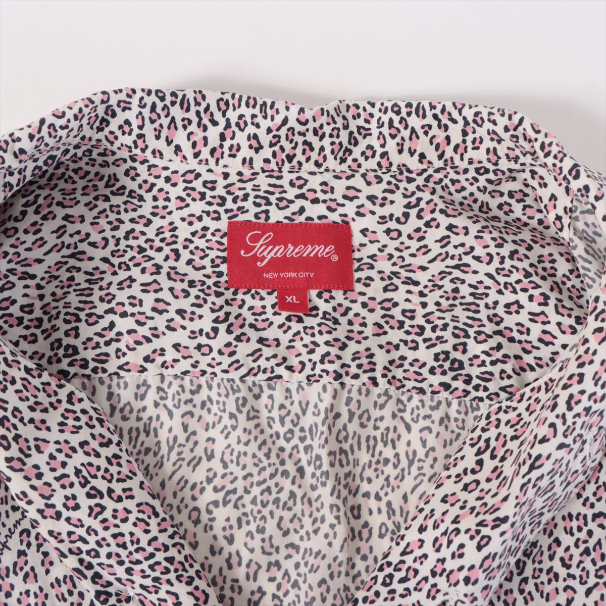 シュプリーム シルク シャツ XL メンズ ホワイト×ピンク  レオパード Leopard Silk S/S Shirt