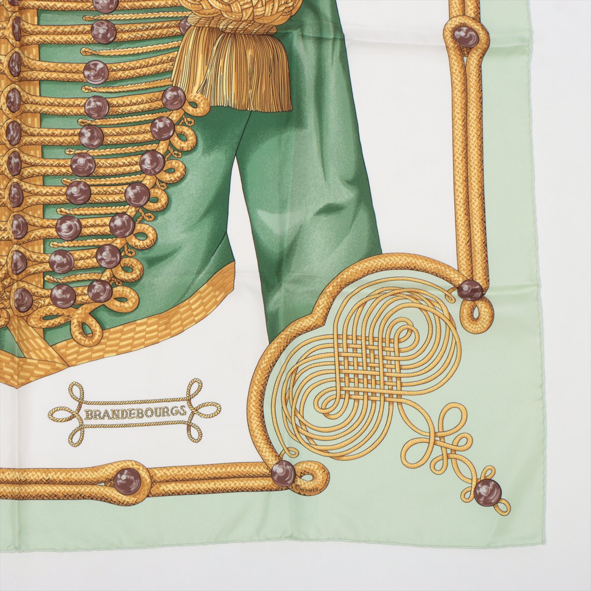 エルメス カレ90 BRANDEBOURGS ブランデンブルク飾り スカーフ シルク ペールグリーン