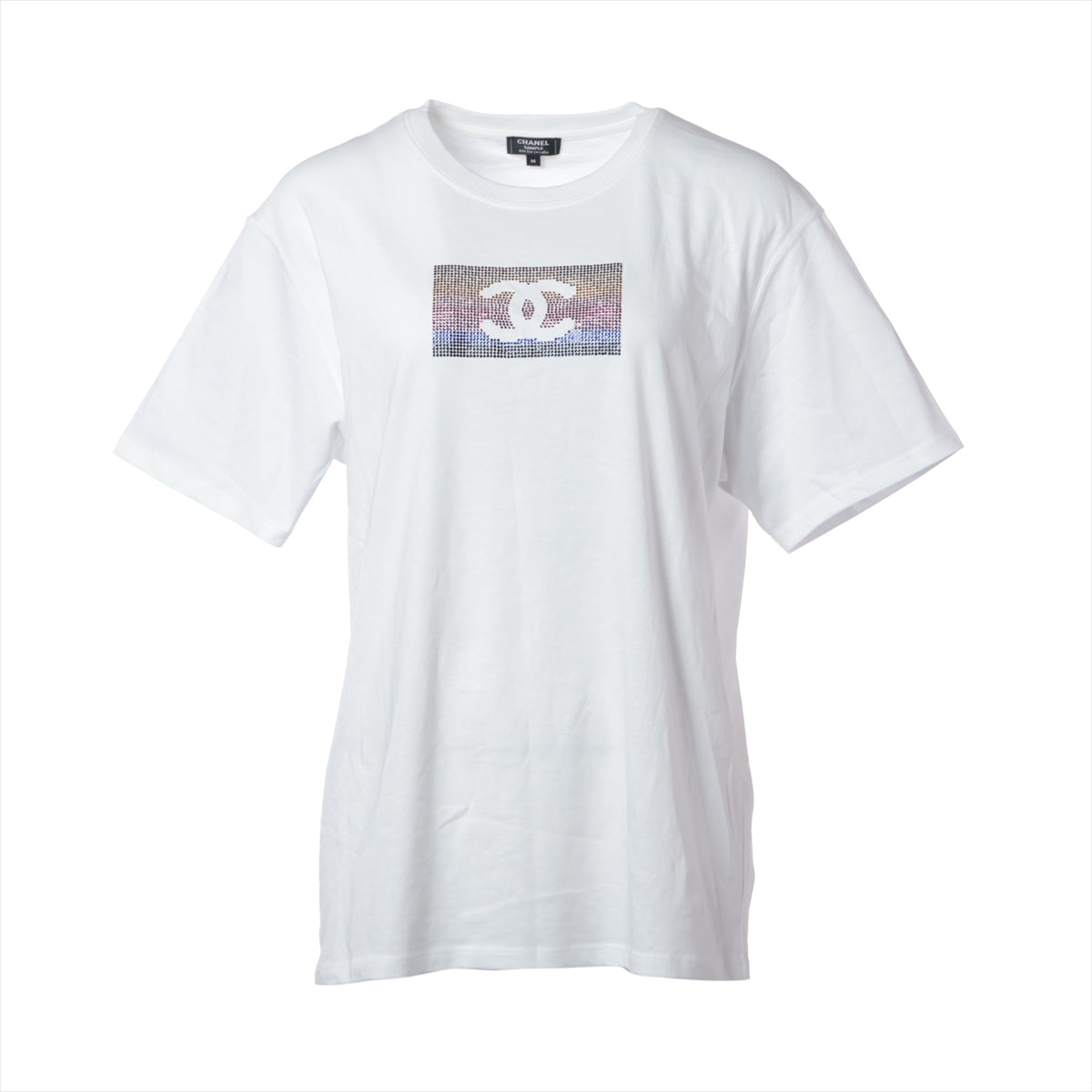 シャネル ココマーク コットン Tシャツ M レディース ホワイト  C63126K10637 サンプル品 ラインストーン