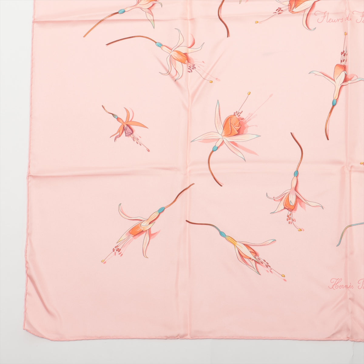エルメス カレ90 Fleurs De Fuchsia フクシャの花 スカーフ シルク ピンク