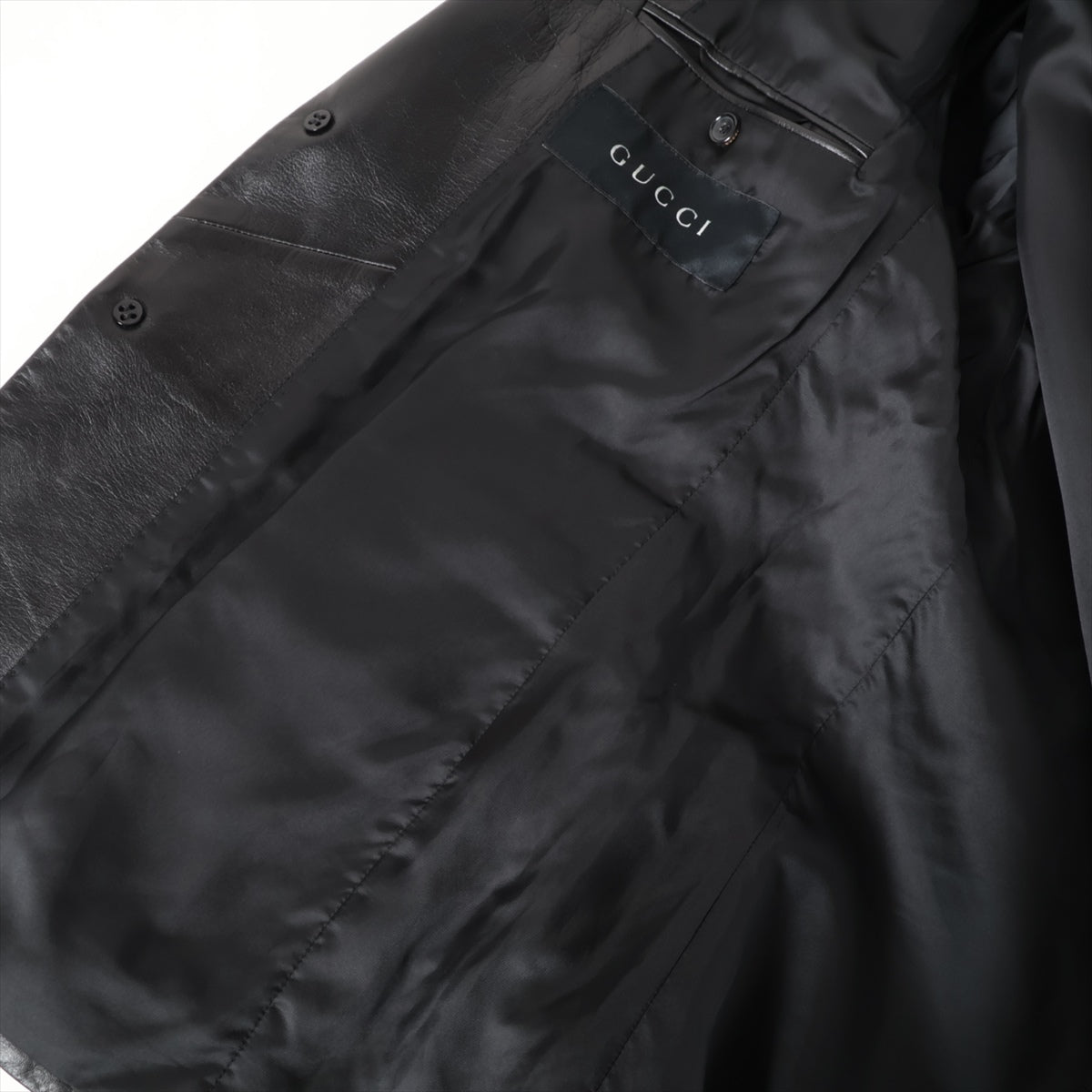 グッチ トムフォード期 レザー テーラードジャケット 46 メンズ ブラック  裾軽度のスレ有