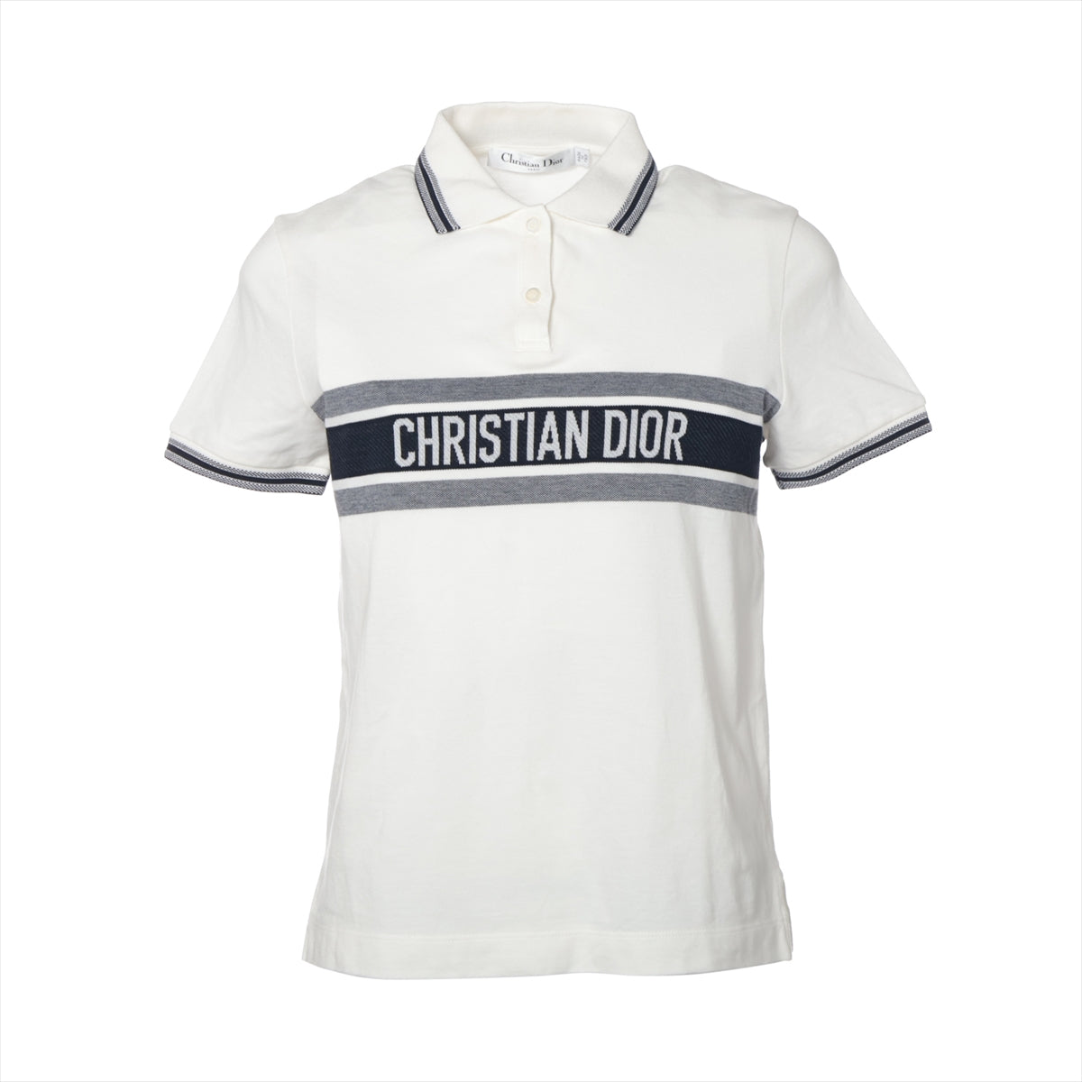 クリスチャンディオール コットン ポロシャツ XS レディース ホワイト×ネイビー  143T10A4047