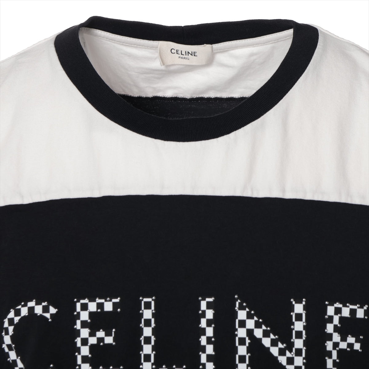 セリーヌ エディ期 コットン Tシャツ S メンズ ブラック×ホワイト  スタッズ 2X839500O