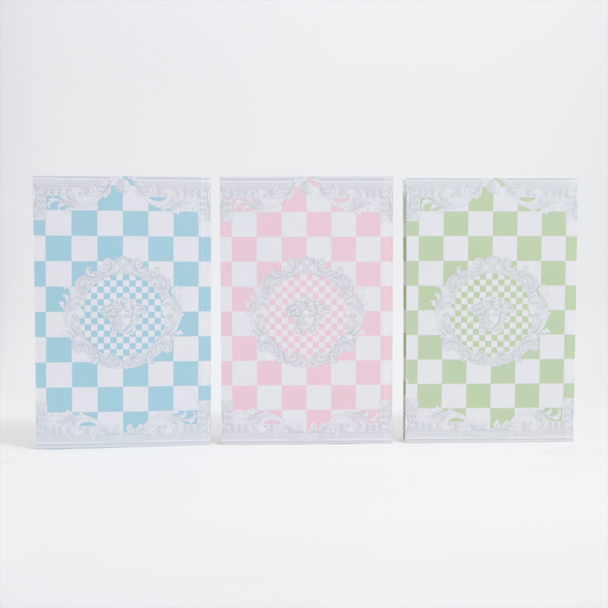 ヴェルサーチ メデューサ ノート ペーパー マルチカラー チェス柄 グリーン×ブルー×ピンク 無地 3冊セット