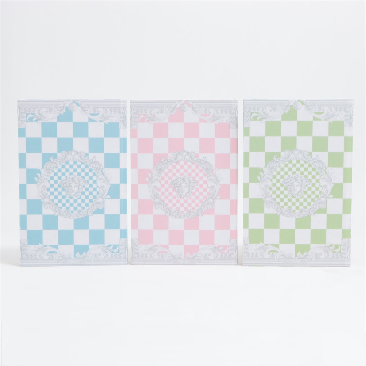 ヴェルサーチ メデューサ ノート ペーパー マルチカラー チェス柄 グリーン×ブルー×ピンク 無地 3冊セット