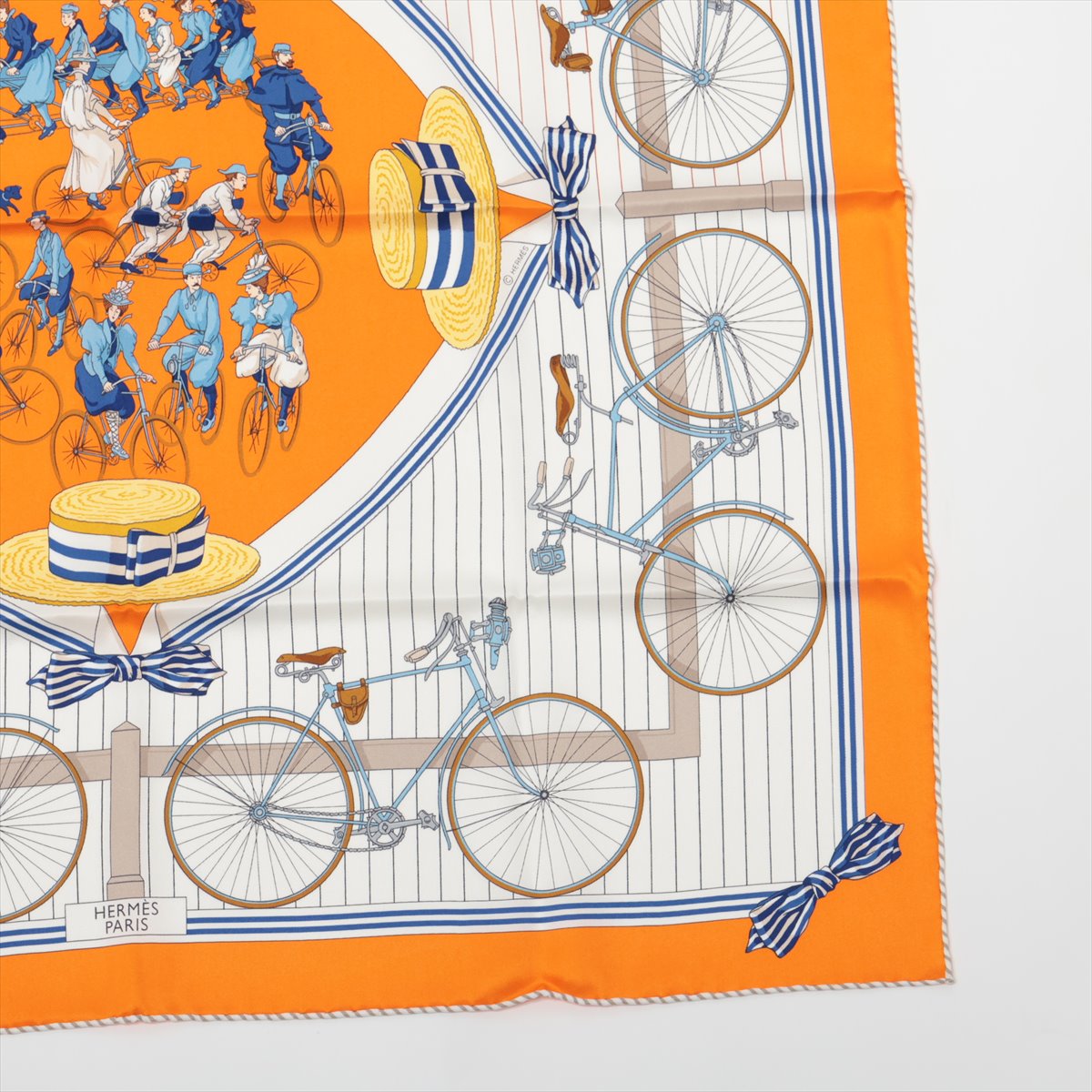 エルメス カレ70 LES BECANES 自転車 スカーフ シルク オレンジ