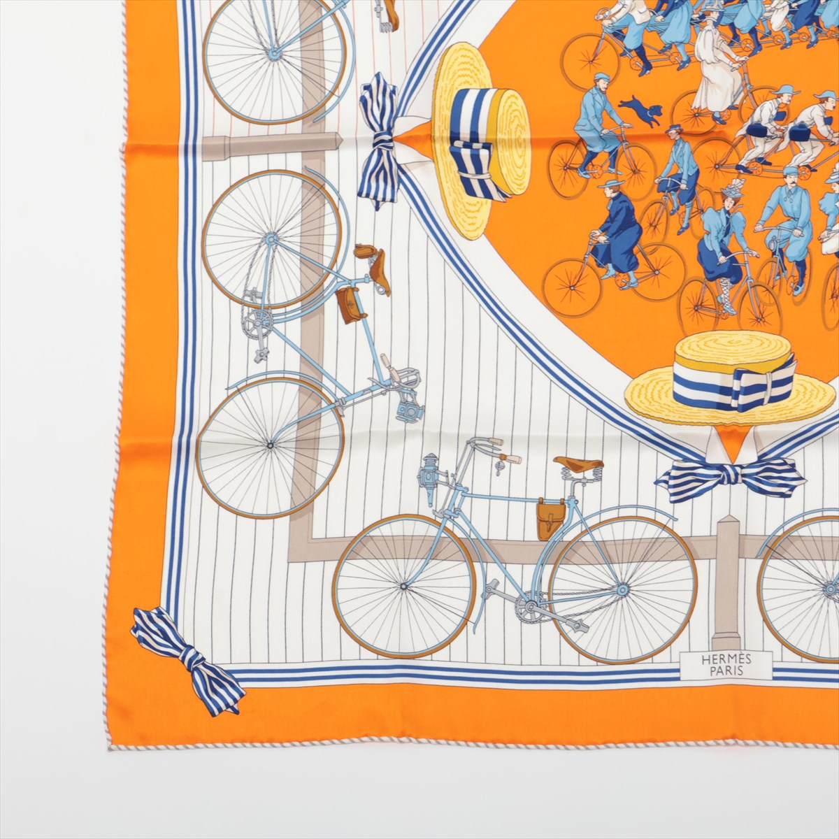 エルメス カレ70 LES BECANES 自転車 スカーフ シルク オレンジ
