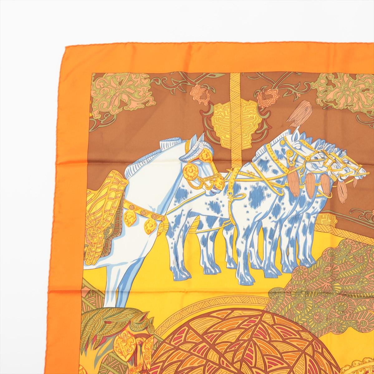 エルメス カレ90 ART des STEPPES ステップ美術 スカーフ シルク オレンジ