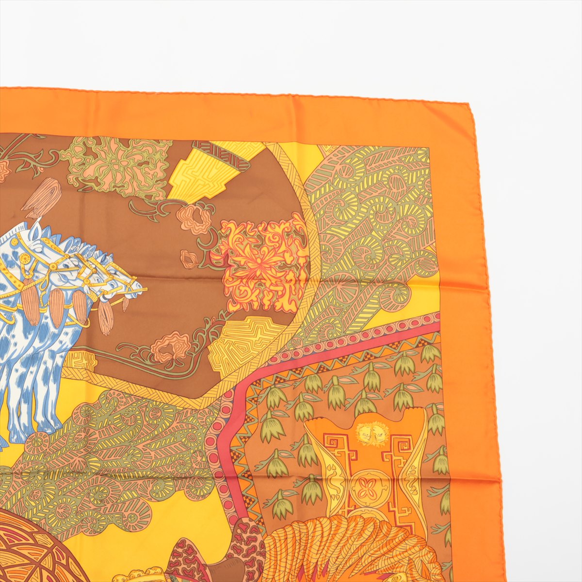 エルメス カレ90 ART des STEPPES ステップ美術 スカーフ シルク オレンジ
