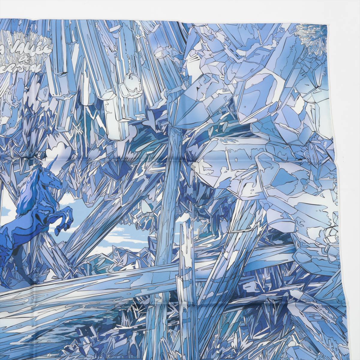 エルメス カレ90 La Vallee de Cristal 水晶の谷の風景 スカーフ シルク ブルー