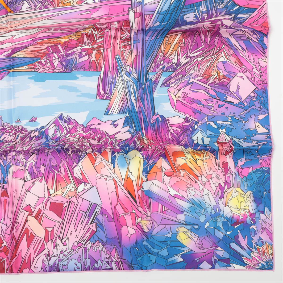 エルメス カレ90 La Vallee de Cristal 水晶の谷の風景 スカーフ シルク ピンク