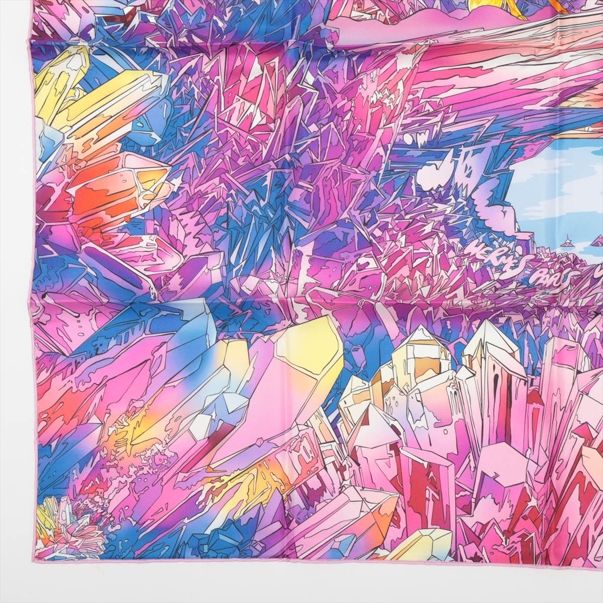 エルメス カレ90 La Vallee de Cristal 水晶の谷の風景 スカーフ シルク ピンク