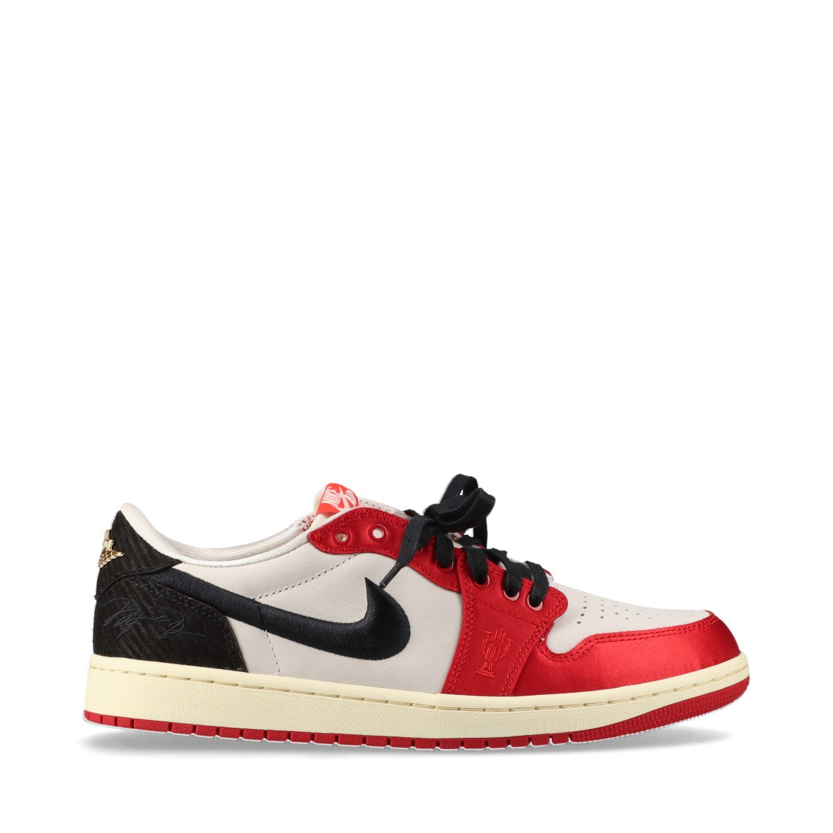 ナイキ×トロフィールーム AIR JORDAN 1 RETRO LOW OG SP 24SS レザー×ファブリック スニーカー 27cm メンズ ホワイト×レッド FN0432-100 ROOKIE CARD 