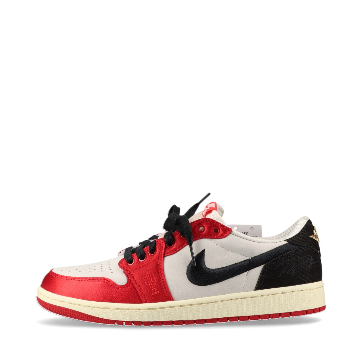 ナイキ×トロフィールーム AIR JORDAN 1 RETRO LOW OG SP 24SS レザー×ファブリック スニーカー 27cm メンズ ホワイト×レッド FN0432-100 ROOKIE CARD 