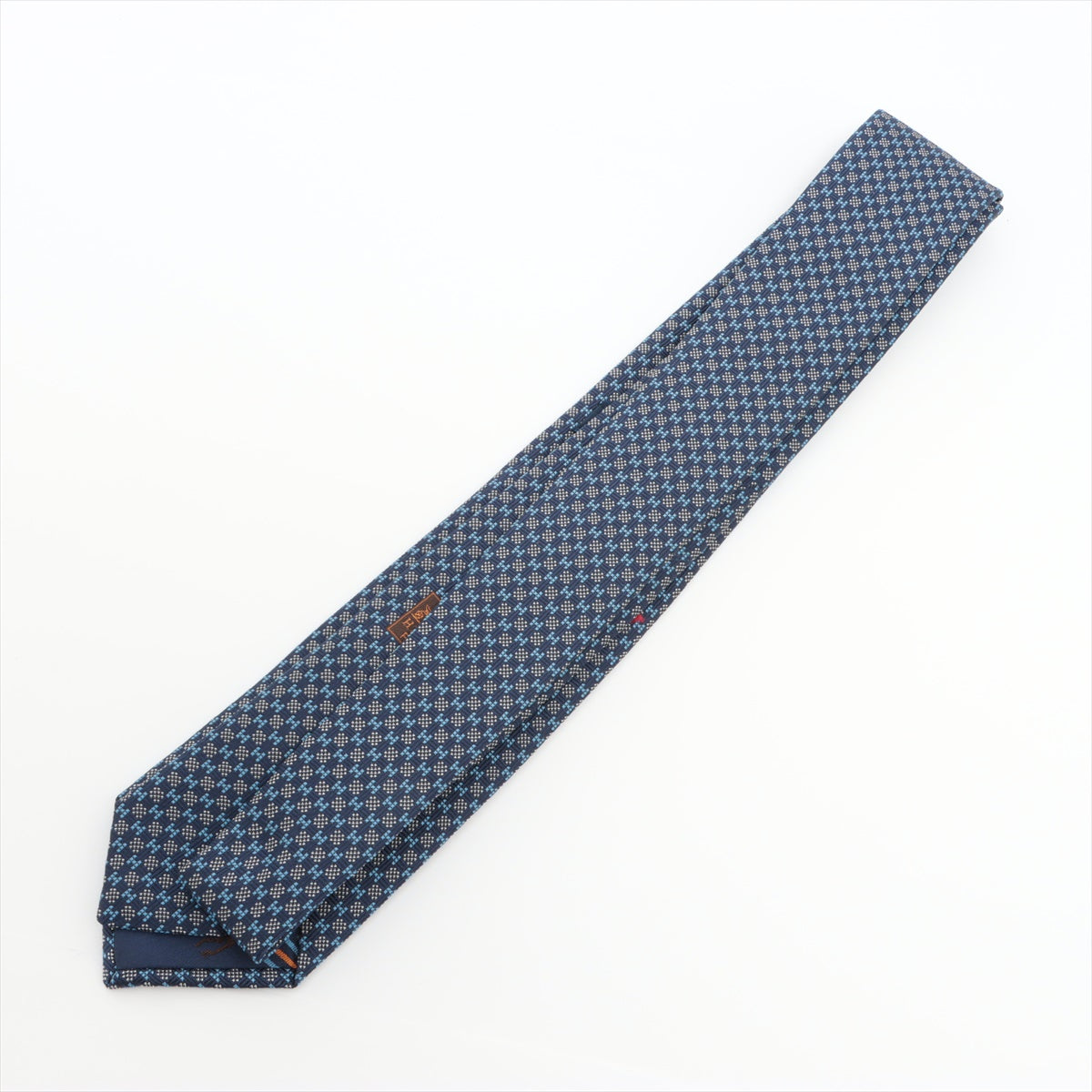 エルメス Hロゴ ネクタイ シルク ブルー 裏面にシュバル刺繍