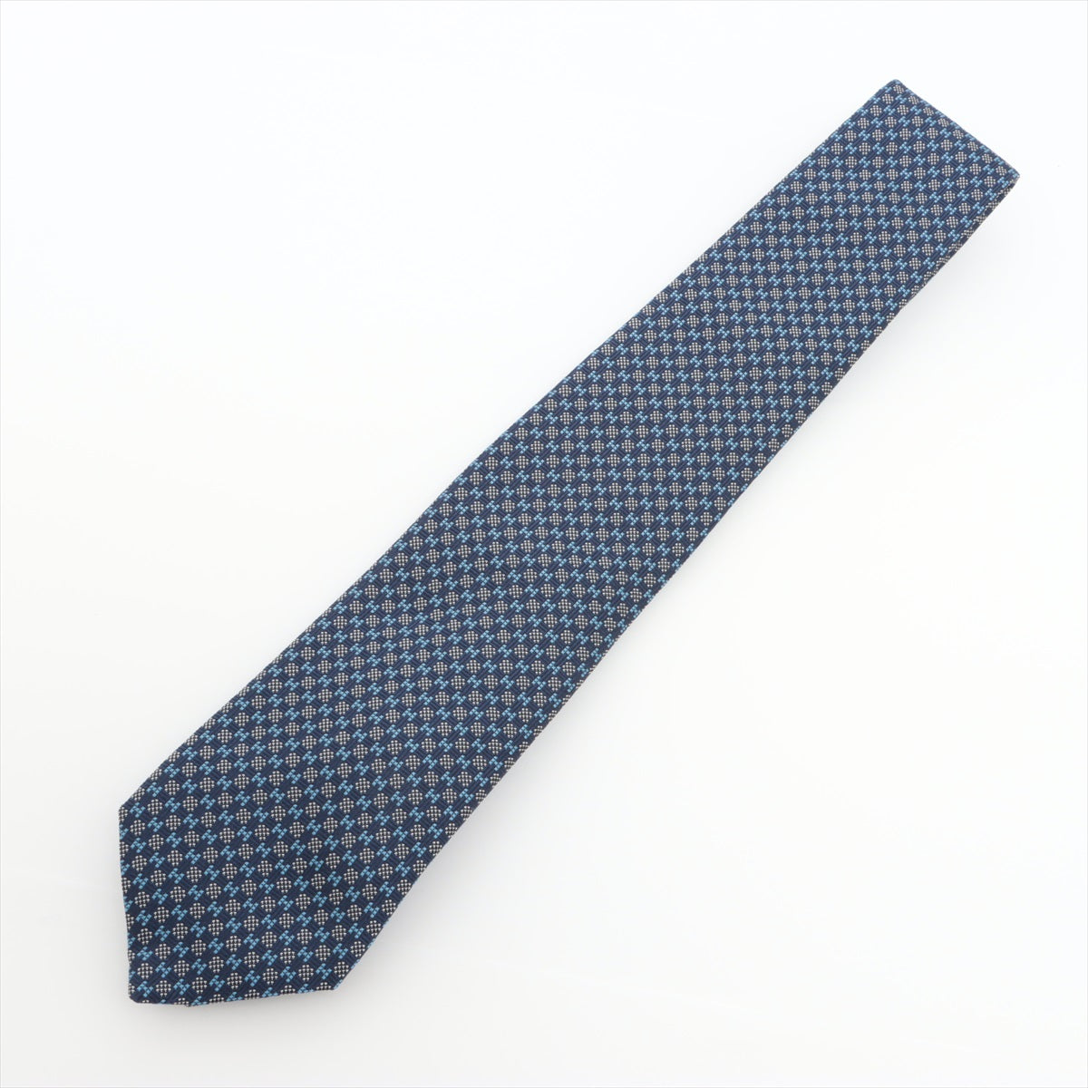 エルメス Hロゴ ネクタイ シルク ブルー 裏面にシュバル刺繍