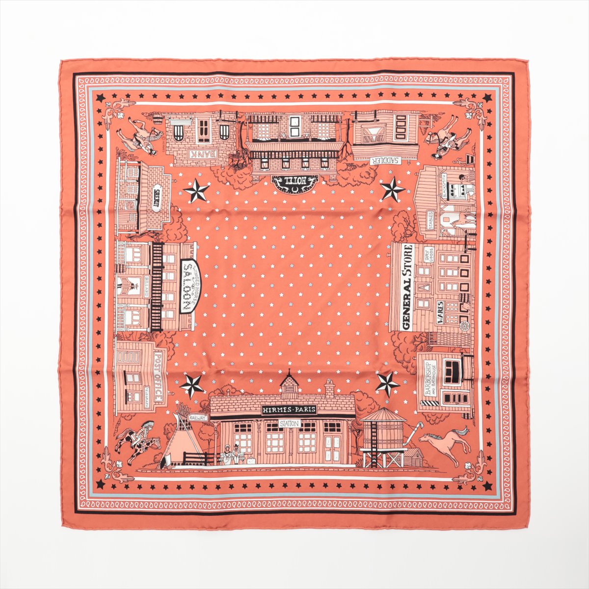 エルメス カレ55 Hermes Paris Station Bandana エルメス パリステーション バンダナ スカーフ シルク  ブラウ｜a3000943｜中古ブランド品・ブランド古着通販｜ALLU（アリュー）