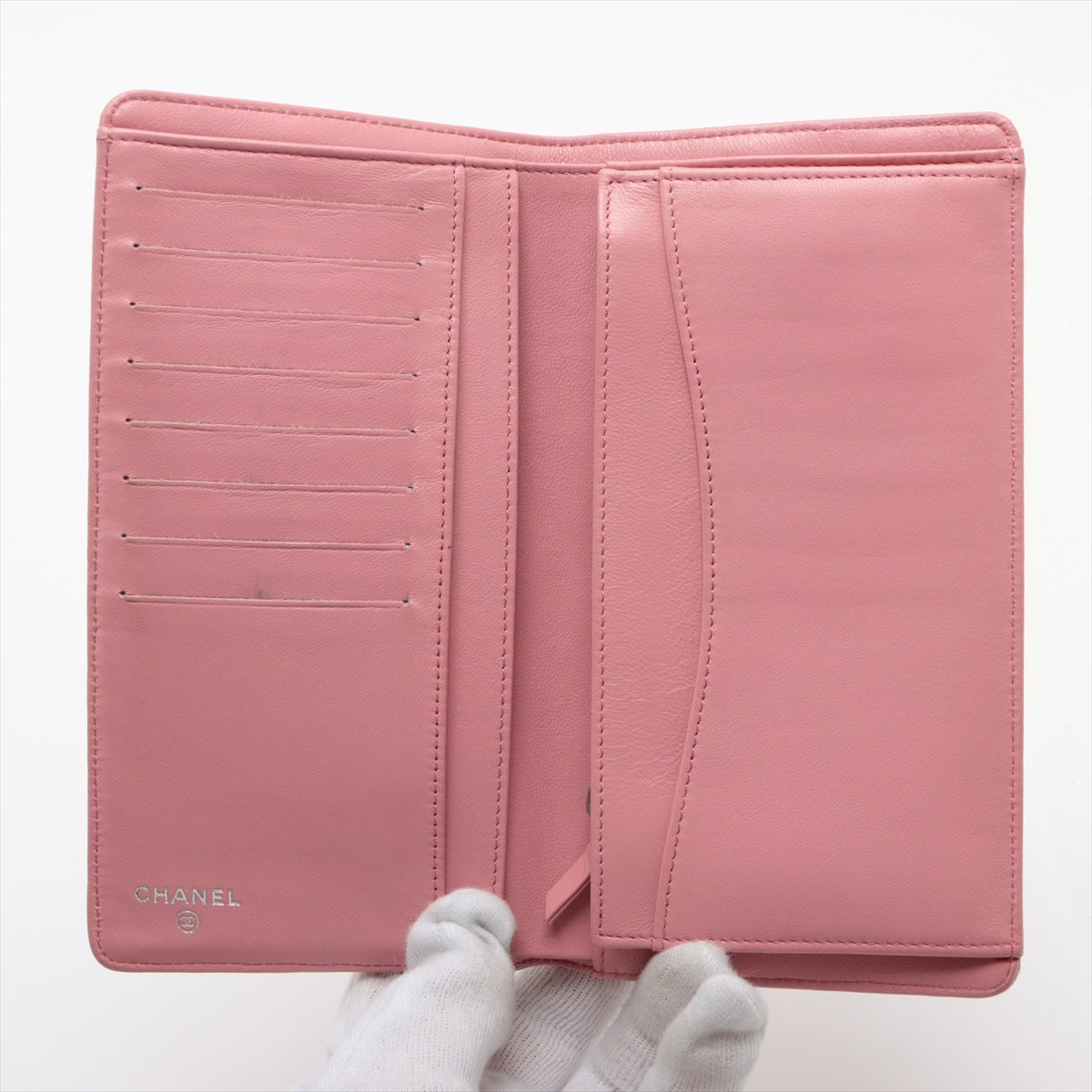 シャネル マトラッセ ラムスキン 財布 二つ折り財布 ピンク シルバー金具 14番台