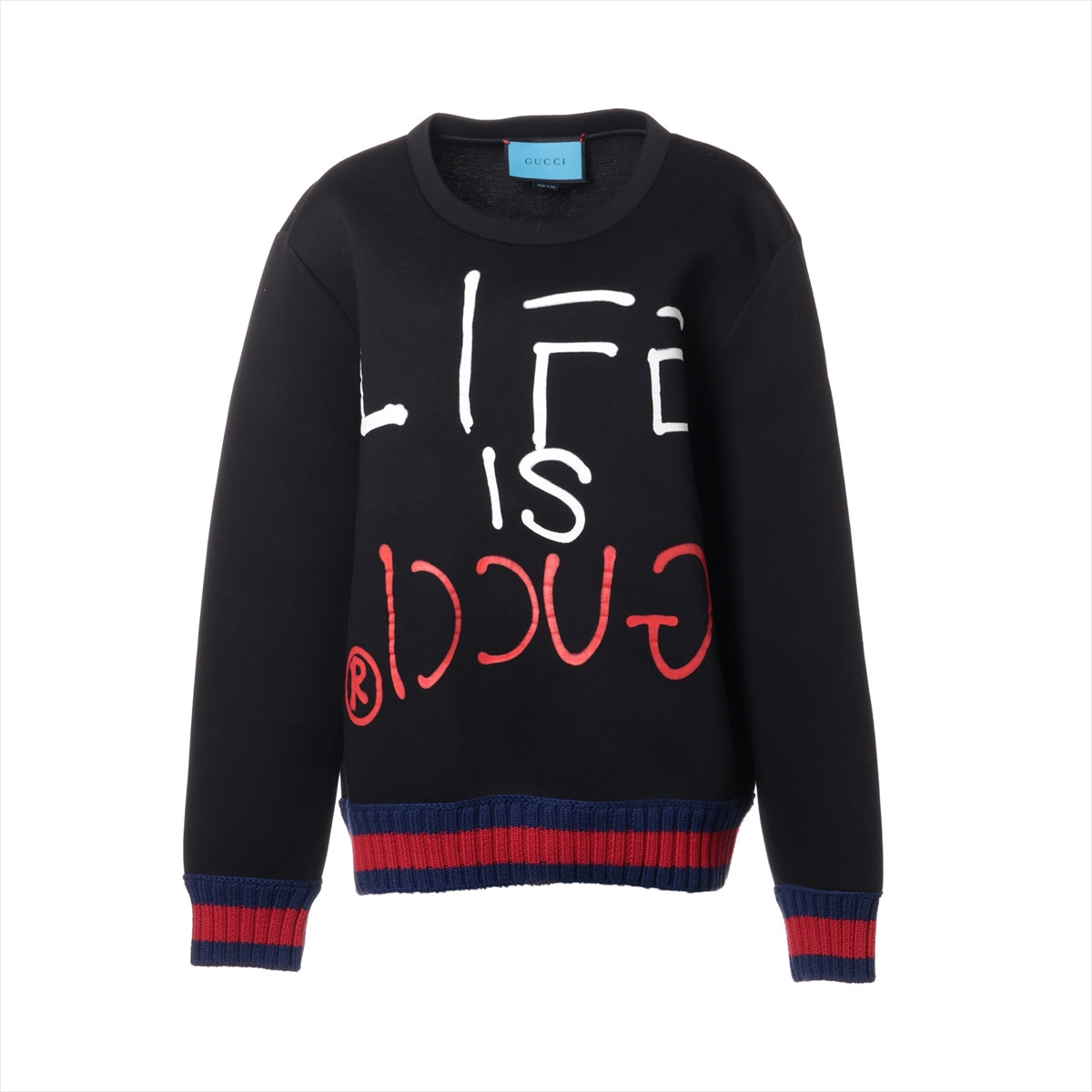 グッチ コットン スウェット メンズ ブラック  GHOST LIFE IS GUCCI 448977